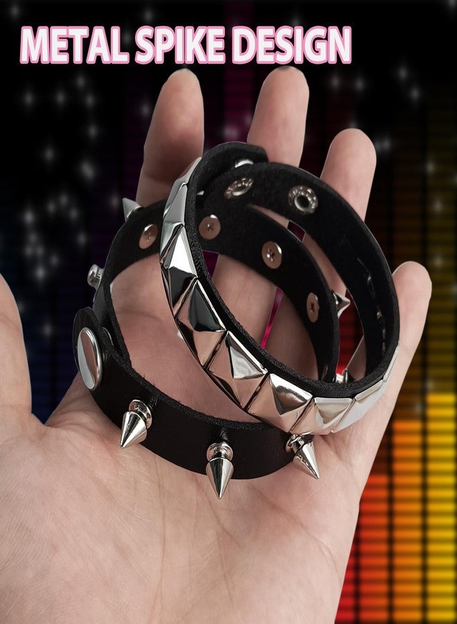 EaciTown 4 Pcs Punk Bracelet Spike Cuff Wrap Bracelets Fanux Leather Wristband Stud Gothic Bracelet Halloween Dress up Bracelets (black) - Image 2